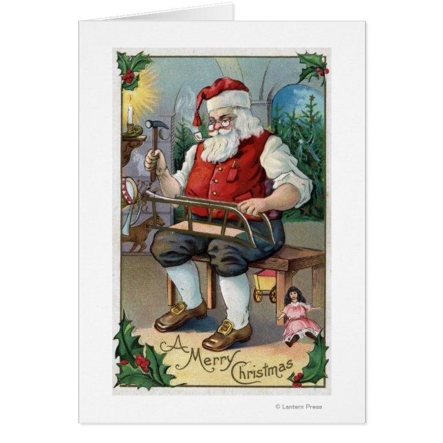 Christmas GreetingSanta Building Sled (Front)