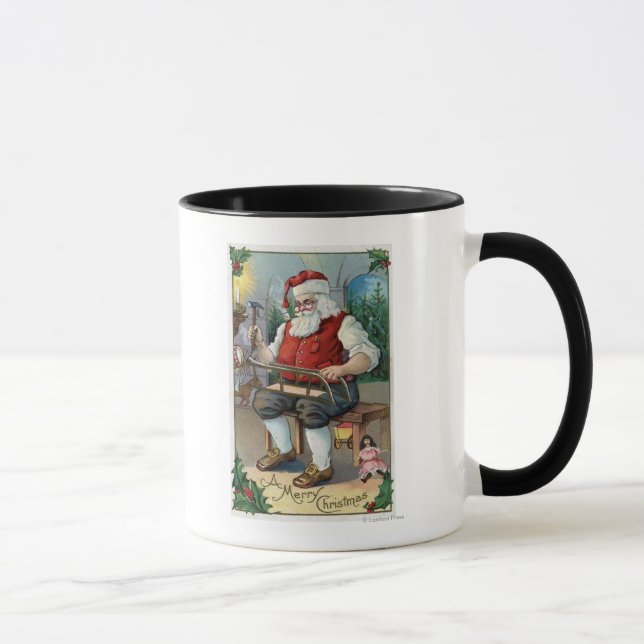 Christmas GreetingSanta Building Sled Mug (Right)