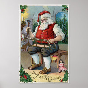 Christmas GreetingSanta Building Sled Poster