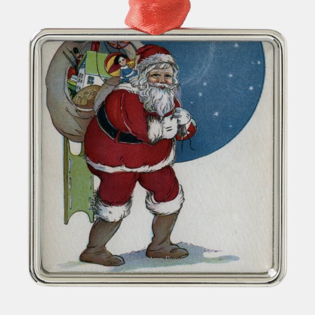 Christmas GreetingSanta Carrying Gifts Metal Tree Decoration (Front)