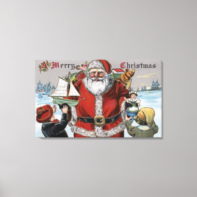 Christmas GreetingSanta Giving Gifts Canvas Print (Front)