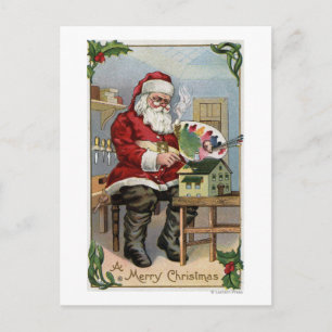 Christmas GreetingSanta Painting Holiday Postcard