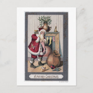 Christmas GreetingSanta Stuffing Stockings Holiday Postcard