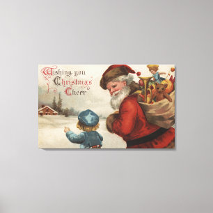 Christmas GreetingSanta Talking with Boy Canvas Print