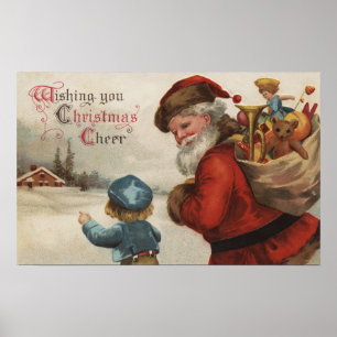 Christmas GreetingSanta Talking with Boy Poster