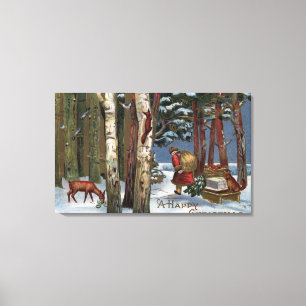 Christmas GreetingSanta Through Forest Canvas Print