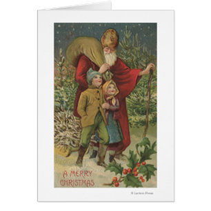 Christmas GreetingSanta Walking with Kids