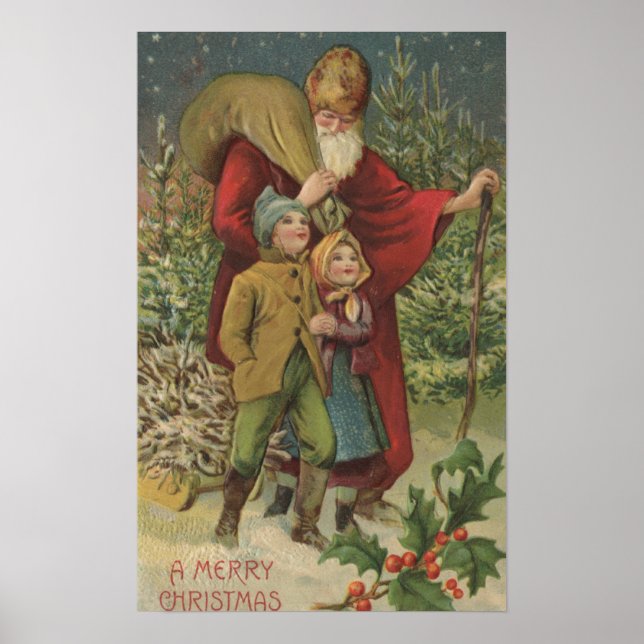 Christmas GreetingSanta Walking with Kids Poster (Front)