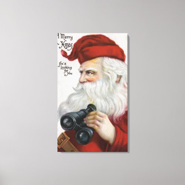 Christmas GreetingSanta with Binoculars Canvas Print (Front)