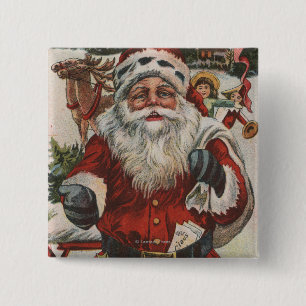 Christmas GreetingSanta with Deer and Kids 15 Cm Square Badge