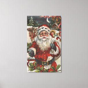 Christmas GreetingSanta with Deer and Kids Canvas Print