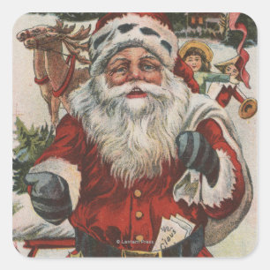 Christmas GreetingSanta with Deer and Kids Square Sticker