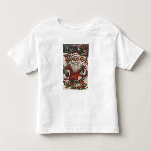 Christmas GreetingSanta with Deer and Kids Toddler T-Shirt (Front)