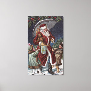 Christmas GreetingSanta with Umbrella Canvas Print