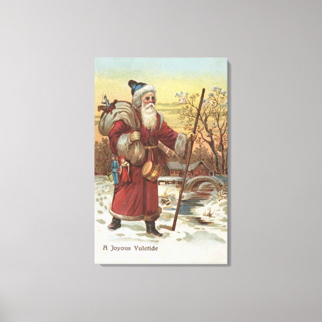 Christmas GreetingSanta with Walking Stick Canvas Print (Front)