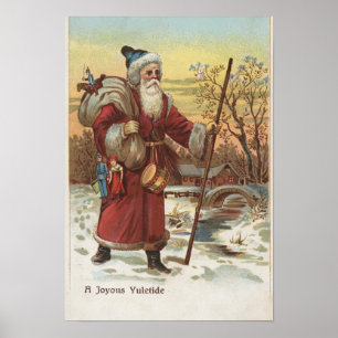Christmas GreetingSanta with Walking Stick Poster