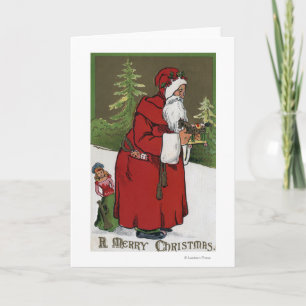 Christmas GreetingSanta with Wood Horse Holiday Card
