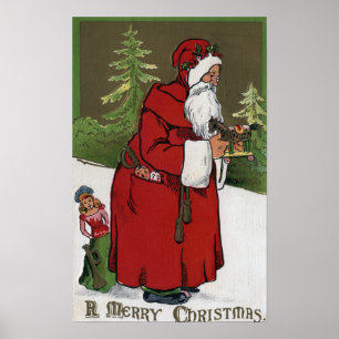 Christmas GreetingSanta with Wood Horse Poster