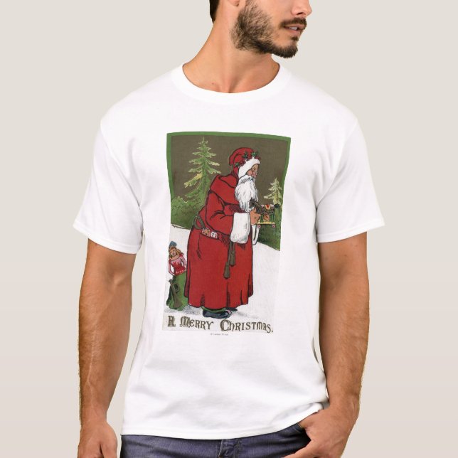 Christmas GreetingSanta with Wood Horse T-Shirt (Front)