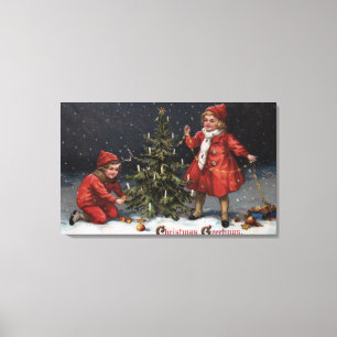 Christmas GreetingsKids Decorating a Tree Canvas Print