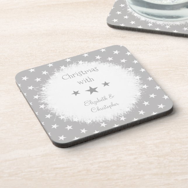 Christmas grey and white with stars and names coaster (Left Side)
