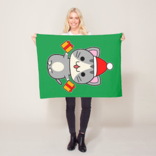 Christmas Grey Tabby Cat Fleece Blanket