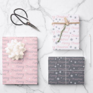 Christmas grey white pink silver simple elegant wrapping paper sheet