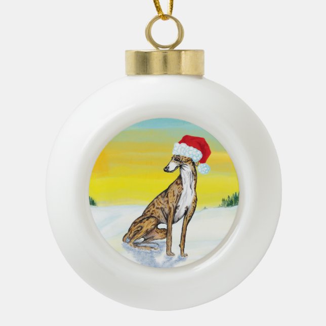 christmas greyhound ceramic ball christmas ornament (Front)