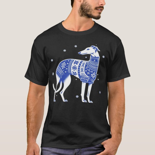 Christmas Greyhound Dog Wearing an Ugly Sweater Bl (Front)