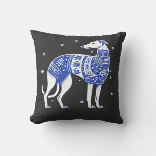 Christmas Greyhound Dog Wearing an Ugly Sweater Bl Cushion