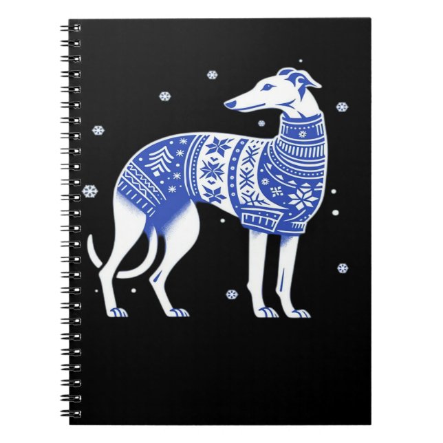 Christmas Greyhound Dog Wearing an Ugly Sweater Bl Notebook (Front)