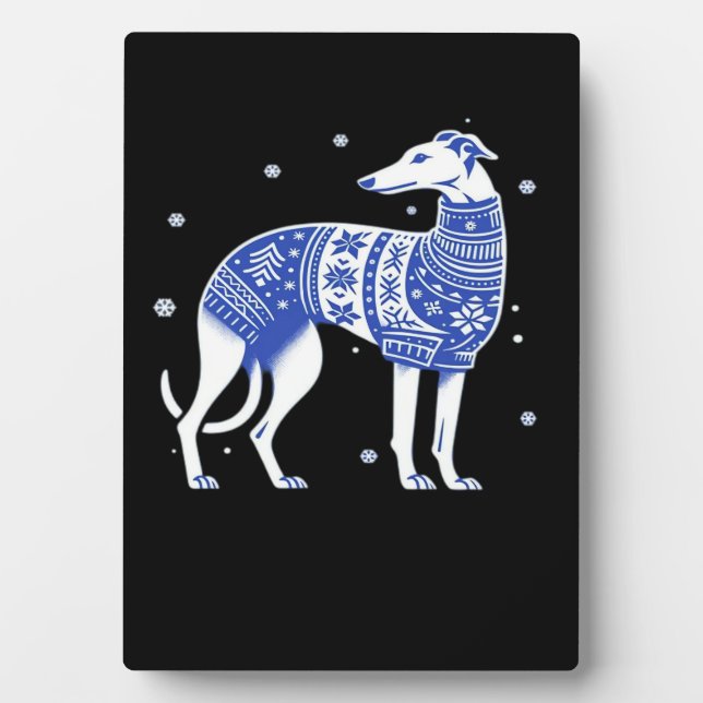 Christmas Greyhound Dog Wearing an Ugly Sweater Bl Plaque (Front)