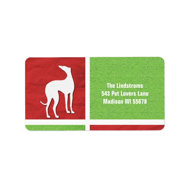 Christmas Greyhound Silhouette in Red and Green Label (Front)