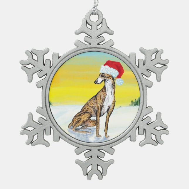 christmas greyhound snowflake pewter christmas ornament (Front)
