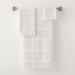 Christmas Grid Pattern Pale Beige And White Plaid Bath Towel Set