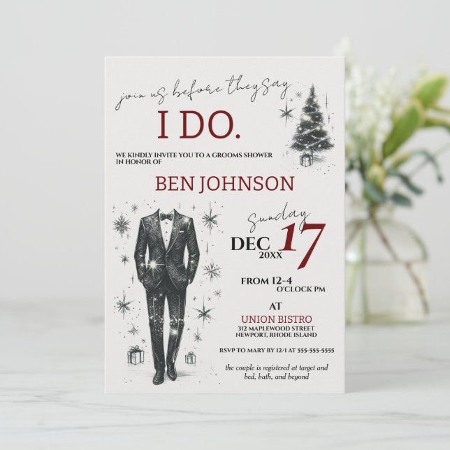 Christmas Grooms Shower Invitation (Standing Front)