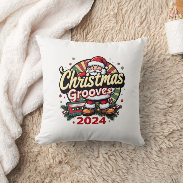 Christmas Grooves Retro Pillow: Cosy Holiday Nosta Cushion (Blanket)