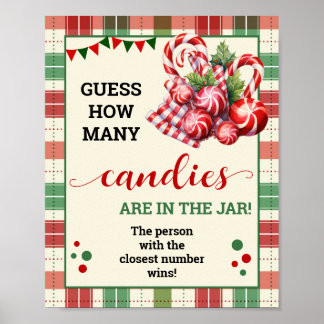 Christmas Guess How Many Candies Game Plaid Sign