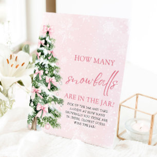 Christmas Guess How Many Snowballs Baby Shower Pedestal Sign