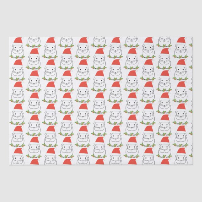 Christmas Guinea Pig in a Santa Hat Tissue Paper (Front)