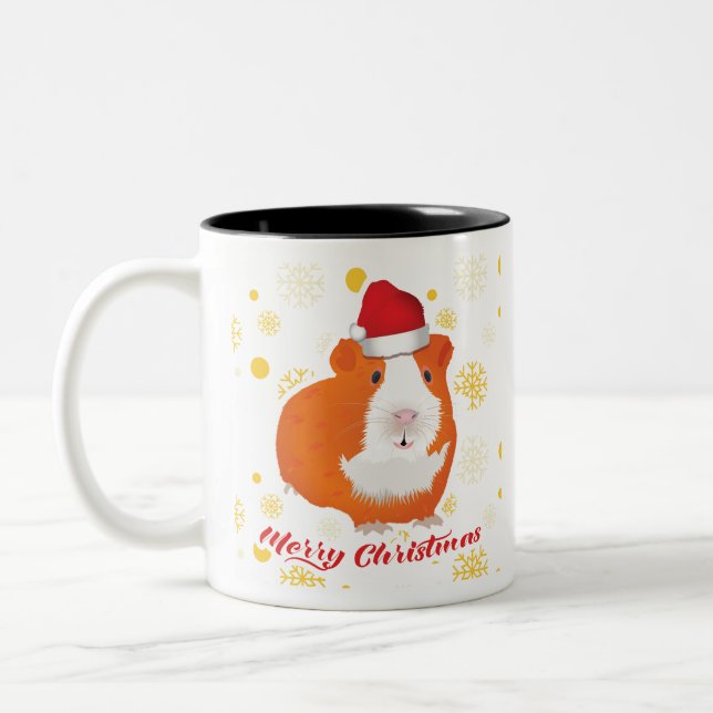 Christmas Guinea pig in Santa's hat Two-Tone Coffee Mug (Left)