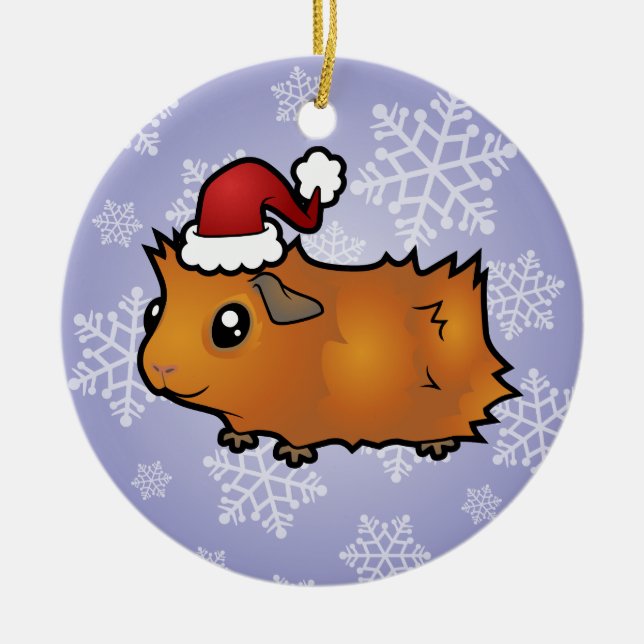Christmas Guinea Pig (scruffy) Ceramic Tree Decoration (Front)