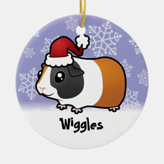 Christmas Guinea Pig (smooth hair) (add name) Ceramic Tree Decoration (Front)