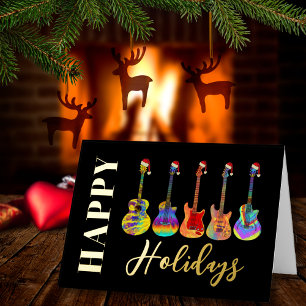 Christmas Guitar Custom Happy Holidays Black Gold Foil Holiday Card