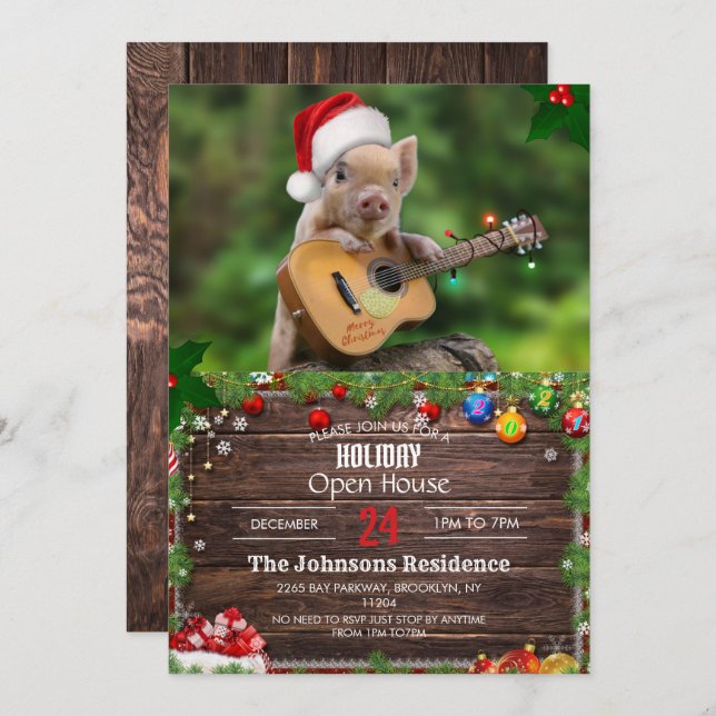 Christmas guitar pig        invitation (Front/Back)