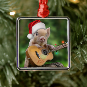 Christmas guitar pig metal tree decoration