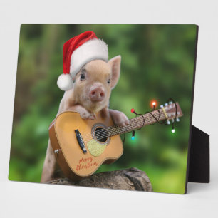 Christmas guitar pig plaque
