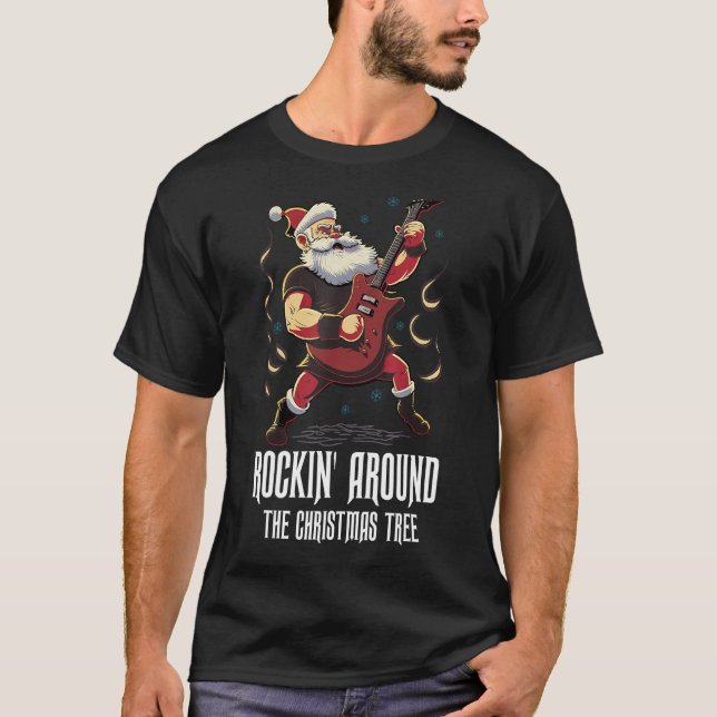 Christmas Guitar  Santa Claus Guitarist  Guitar T-Shirt (Front)