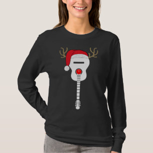 Christmas Guitar santa hat reindeer antlers T-Shirt