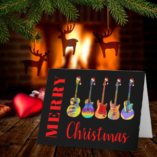 Christmas Guitar Santa  Holiday Card